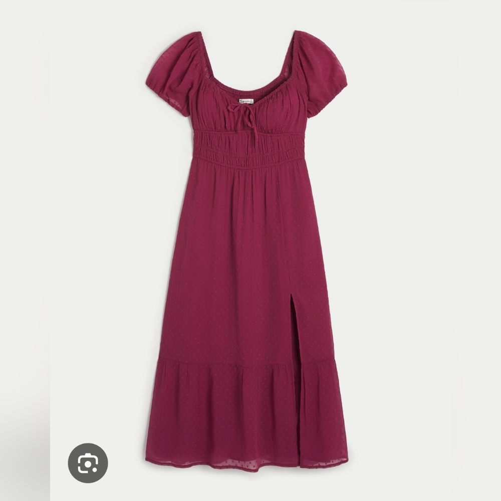 Hollister Wine/Pink Puff Sleeve Dress